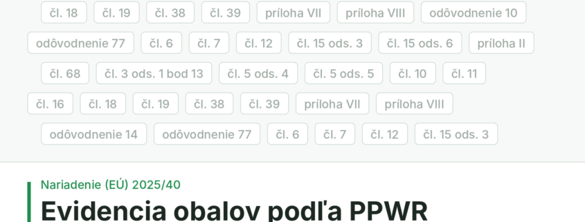 Odkazy na ustanovenia nariadenia (EÚ) 2025/40 so zvýrazneným čl. 15 ods. 2 — ilustrácia k článku o evidencii obalov podľa PPWR